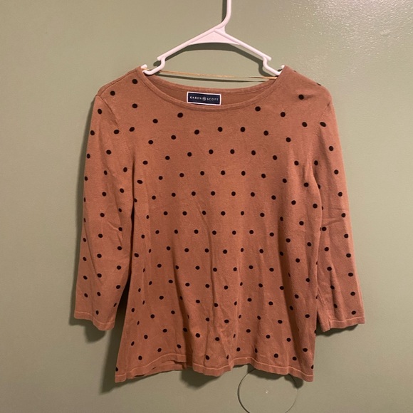 Karen Scott Tops - Karen Scott Brown Polka Dot Blouse